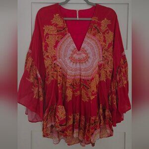Free People Vintage Red Flutter Sleeve Blouse